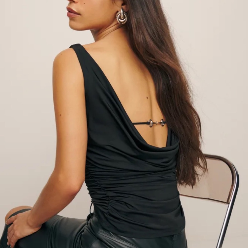 Reformation Torin Black Top with Silver Accents